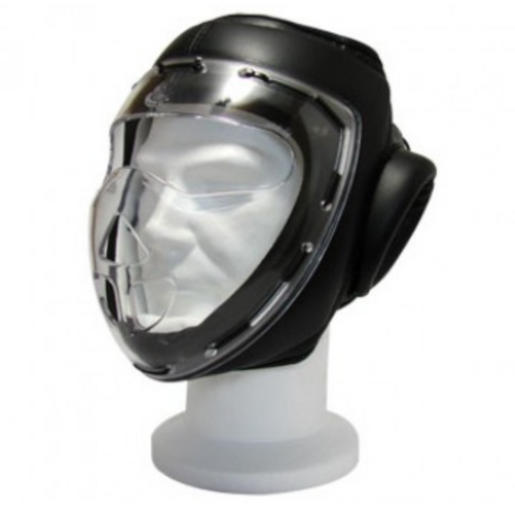 Helmet with black vinyl plexiglass mask